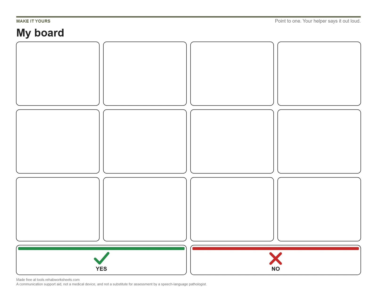 The Blank board board: , with Yes and No along the bottom