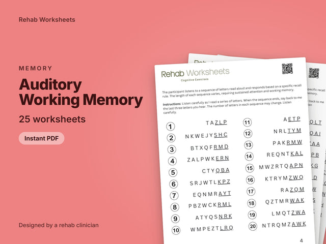 Auditory Working Memory Task printable pack